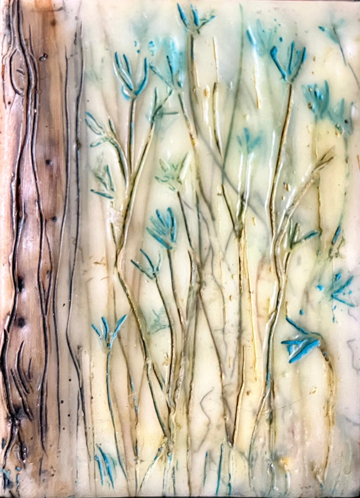 2.5 x 3.5 ATC  EA Green Buds Layered EA 10018